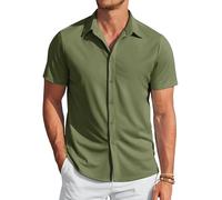 COOFANDY Camisa de Manga Corta Hombre no Planchado Botones Casual bajo Camisa Casual Hawaiana Camisa de Playa de Verano Camisa de Vacaciones Monocromo Militar Verde M