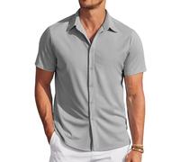 COOFANDY Camisa de Verano cómoda Camisa Hombre Manga Corta sin Planchado Camisa Casual Camisa Casual Basico Botones Casual bajo Gris Claro XXL