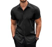 COOFANDY Camisa De Verano De Manga Corta para Hombre Camisa Informal Camisa De Negocios Camisa Básica Camisas Que No Necesitan Planchado Negro L