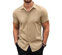 COOFANDY Camisa Hombre Manga Corta Camisa Casual Camisa Business Fácil Plancha Camisa Verano Camisa Regular Fit Camisa Manga Corta Camisa Básica Caqui XXL