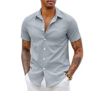 COOFANDY Camisa Manga Corta Hombre Delgada Verano Regular Fit Casual Shirts Camisas Vestir Negocios Fácil Planchado Top Básica Azul Claro 3XL