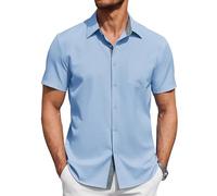 COOFANDY Camisas de Hombre de Manga Corta Que No Necesitan Planchado Camisa Informal Ligera de Verano Camisas con Botones para Hombre Camisa de Negocios con Bolsillo Cuello Mao Verde Claro S