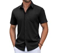 COOFANDY Camisas de Hombre de Manga Corta Que No Necesitan Planchado Camisa Informal Ligera de Verano Camisas con Botones para Hombre Camisa Informal de Playa Camisa de Negocios con Bolsillo Negro L