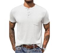 COOFANDY Camiseta Henley para Hombre Camisas de Manga Corta de Verano Lisas para Hombre Camiseta básica Informal con botón Blanco S