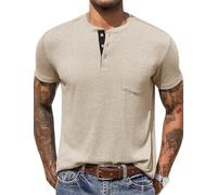 COOFANDY Camiseta Henley para Hombre Camisas Lisas de Manga Corta para Hombre Camiseta básica Informal de Verano con Bolsillo Caqui XXXL