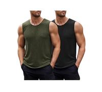 COOFANDY Camisetas musculares sin mangas para hombre, informales, 2 unidades, verano, camiseta de punto acanalada, Negro/Verde del ejército, M