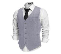 COOFANDY chaleco chaleco tradicional de los hombres regular fit elegante negocio chaleco de los hombres formal clásico traje de hombre chaleco Azul grisáceo XXL