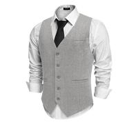 COOFANDY chaleco chaleco tradicional de los hombres regular fit elegante negocio chaleco de los hombres formal clásico traje de hombre chaleco Gris claro XL