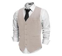 COOFANDY chaleco chaleco tradicional de los hombres regular fit elegante negocio chaleco de los hombres formal clásico traje de hombre chaleco Beige L