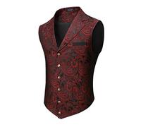 COOFANDY Chaleco de Traje Para Hombre Victoriano Gótico Steampunk - Paisley Floral, Formal, Esmoquin Con Solapa Muesca - Rojo Vino, Medium