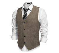 COOFANDY Chaleco para hombre, casual, de traje, con cuello en V, formal, para negocios, fiesta, boda, chaqueta tradicional, marrón, L