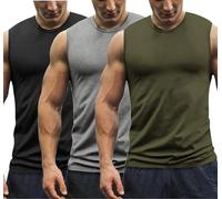 COOFANDY Chalecos Masculinos Tanktop Para Correr 3 Juegos Top Sudaderas Chaleco Para Adelgazar Camisetas Para Gimnasios Masculinos Negro/Verde militar/Gris XL