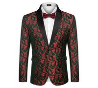 Coofandy Chaqueta de Esmoquin Floral para Hombre, con Solapa, para Cena, graduación, Boda, Navidad Rojo Verde, Small