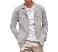COOFANDY Chaqueta Tipo Camisa Estilo Informal para Hombre de Manga Larga, con Botones, sobrecamisa Ligera con Bolsillos, Gris Claro, Medium