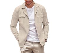COOFANDY Chaqueta tipo camisa estilo informal para hombre de manga larga, con botones, sobrecamisa ligera con bolsillos, Caqui claro, Small