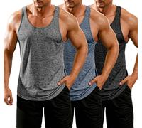 COOFANDY Conjunto de 3 Camisetas Deportivas sin Mangas para Hombre Fitness Chaleco Camiseta Workout Top Hombre Negro/Azul Oscuro/Gris M