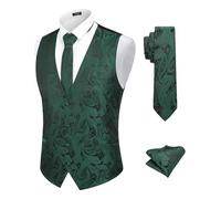 COOFANDY Conjunto de corbatas para hombre, 3 piezas, estampado de cachemira, chaleco jacquard floral y corbata, pañuelo, chalecos para traje, esmoquin, boda, gris oscuro, L