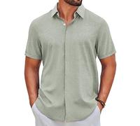 COOFANDY Hemd Herren Kurzarm Sommer Freizeithemd Button Down Regular Fit Shirt Urlaub Strand Hemden Hellgrün XL