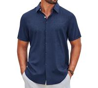 COOFANDY Hemd Herren Kurzarm Sommer Freizeithemd Button Down Regular Fit Shirt Urlaub Strand Hemden Navyblau M