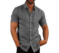 COOFANDY Hombre Camisa de Lino para Hombre, Camisa Informal de Negocios con Textura, Camisa de Trabajo con Botones, Camisa de Vestir Informal 48-Negro XXL