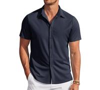 COOFANDY Hombre Camisa de Manga Corta Camisa de Verano Hawaii Camisa de Playa Camisa de Verano bajo el botón Hombre Regular fit Camisa Holiday Dark Blue L