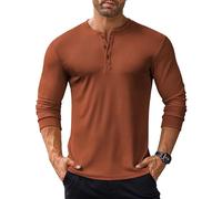 COOFANDY Hombres Básico Camisetas de Manga Larga Henley Camisetas Casual Camiseta con Botones Camisa Lisa Ligero Camisetas Camisa de Fondo Color Terracota S