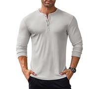 COOFANDY Hombres Henley Camisetas de Manga Larga Casual Camiseta con Botones Básico Camisetas Camisa de Fondo Gris Claro M
