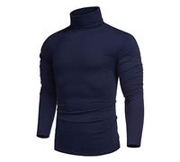 COOFANDY Jersey Cuello Slto Hombre Camiseta de Manga Larga Camiseta Interior Jersey Finito Ajustado Suéter Cuello Alto Slim Fit T Shirt Ropa Básica Top Color Sólido Marina M