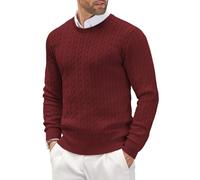 COOFANDY Jersey de Cuello Redondo para Hombre Ligero Informal y de Punto Fino con Diseño Texturizado Vin Rouge L
