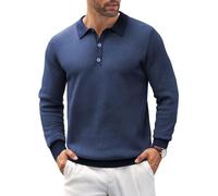 COOFANDY Jersey de punto para hombre con cuello polo, de manga larga, básico, de un solo color, azul oscuro, XXL