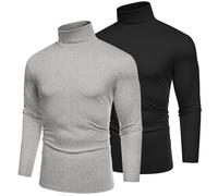 COOFANDY Jersey Fino Hombre Cuello Alto Camiseta Manga Larga Slim Fit Casaul Básico Suéter Delgado Cuello Alto Top T-Shirt Negro & Gris Claro L