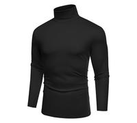 COOFANDY Jersey Fino Hombre Cuello Alto Camiseta Manga Larga Slim Fit Casaul Básico Suéter Delgado Cuello Alto Top T-Shirt Negro 3XL