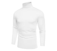 COOFANDY Jersey Fino Hombre Cuello Alto Camiseta Manga Larga Slim Fit Casaul Básico Suéter Delgado Cuello Alto Top T-Shirt Blanco XXL
