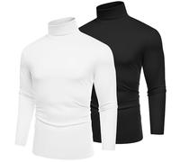 COOFANDY Jersey Fino Hombre Cuello Alto Camiseta Manga Larga Slim Fit Casaul Básico Suéter Delgado Cuello Alto Top T-Shirt Negro & Blanco S