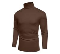 COOFANDY Jersey Fino Hombre Cuello Alto Camiseta Manga Larga Slim Fit Casaul Básico Suéter Delgado Cuello Alto Top T-Shirt Marrón S