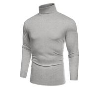 COOFANDY Jersey Fino Hombre Cuello Alto Camiseta Manga Larga Slim Fit Casaul Básico Suéter Delgado Cuello Alto Top T-Shirt Gris Claro S