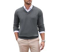 COOFANDY Jersey Hombre Cuello V Jersey de Punto Tejido Fino Suéter Manga Larga Casual y Elegante Pullover Ligero para Otoño Invierno Sweater Básico Gris L