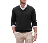 COOFANDY Jersey Hombre Cuello V Jersey de Punto Tejido Fino Suéter Manga Larga Casual y Elegante Pullover Ligero para Otoño Invierno Sweater Básico Negro XL