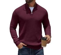 COOFANDY Jersey Hombre Suéter Cuello Alto Regular Fit Pullover de Canalé con Cremallera de un Cuarto Suéteres de Punto Jersey Invierno de Punto Básico Cálido Rojo Oscuro XXL