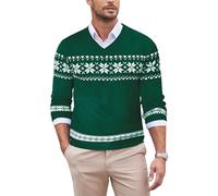 COOFANDY Jersey Navideño Hombre Cuello V Suéter Invierno Jersey Punto Clásico Navidad Elegante Pullover Casual Christmas Sweater Regular Fit Copos de Nieve - Verde Abeto L