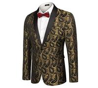 COOFANDY Mens Lapel Jackets Paisley Blazer Tuxedo Dinner Jacket Regular Fit Smart Coat Retro One Button Party Golden Yellow M
