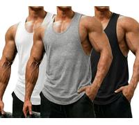 COOFANDY Pack de 3 Camisetas Tirantes Hombre Gym Secado Rápido Camisetas sin Mangas Deportivas Y-Back Muscle Fit para Fitness Entrenamiento Correr Negro/Blanco/Gris XXL