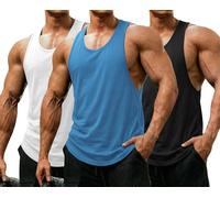 COOFANDY Pack de 3 Camisetas Tirantes Hombre Gym Secado Rápido Camisetas sin Mangas Deportivas Y-Back Muscle Fit para Fitness Entrenamiento Correr Negro/Blanco/Azul XXL