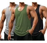 COOFANDY Pack de 3 Camisetas Tirantes Hombre Gym Secado Rápido Camisetas sin Mangas Deportivas Y-Back Muscle Fit para Fitness Entrenamiento Correr Negro/Verde/Gris M