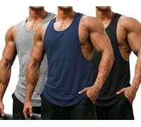 COOFANDY Pack de 3 Camisetas Tirantes Hombre Gym Secado Rápido Camisetas sin Mangas Deportivas Y-Back Muscle Fit para Fitness Entrenamiento Correr Negro/Azul Marino/Gris 3XL