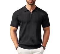 COOFANDY Poloshirt para Hombre Verano Ligero Manga Corta Polos con Cremallera Negocios Elástico Golf Polo para Hombre Negro Talla XXXL