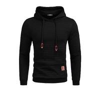 COOFANDY Sudadera con Capucha Slim Fit para Hombre Jacquard Sudaderas con Capucha Hipster Gimnasio Manga Larga con Cordón Cuadros Negro M