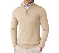 COOFANDY Suéter de punto con cremallera de un cuarto para hombre, manga larga, cálido, suéter de invierno ligero, clásico, color carne, L