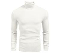 COOFANDY Suéter de Punto con Cuello Alto para Hombre Suéter Informal de Manga Larga y Delgado para Hombre B-Blanco XL