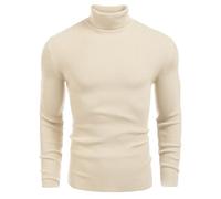 COOFANDY Suéter de Punto con Cuello Alto para Hombre Suéter Informal de Manga Larga y Delgado para Hombre Beige L